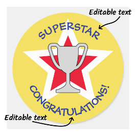 Pegatina Redonda Enhorabuena el trofeo estrella amarillo