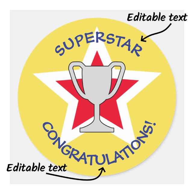 Pegatina Redonda Enhorabuena el trofeo estrella amarillo (Subido por el creador)