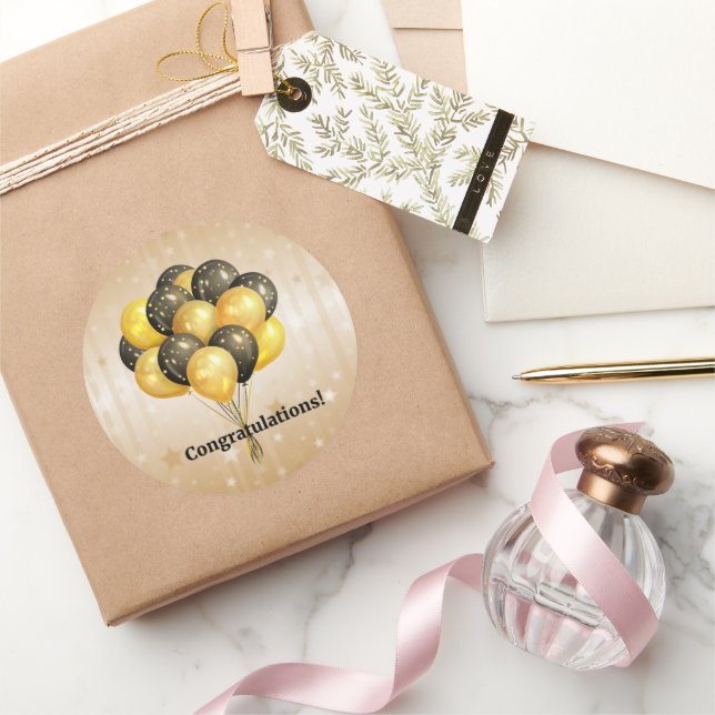 Pegatina Redonda ¡Enhorabuena! Globos de celebración. (Regalar)