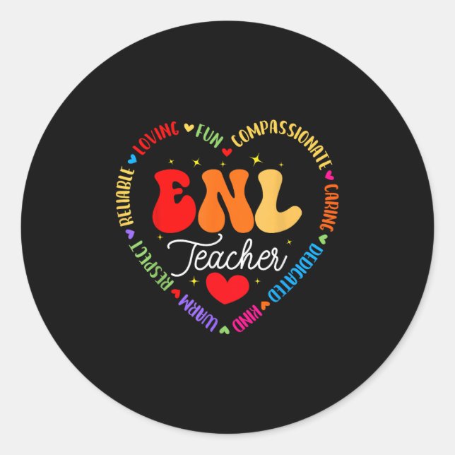 Pegatina Redonda Enl Teacher Squad Inglés Nueva Tripulación de Idio (Anverso)