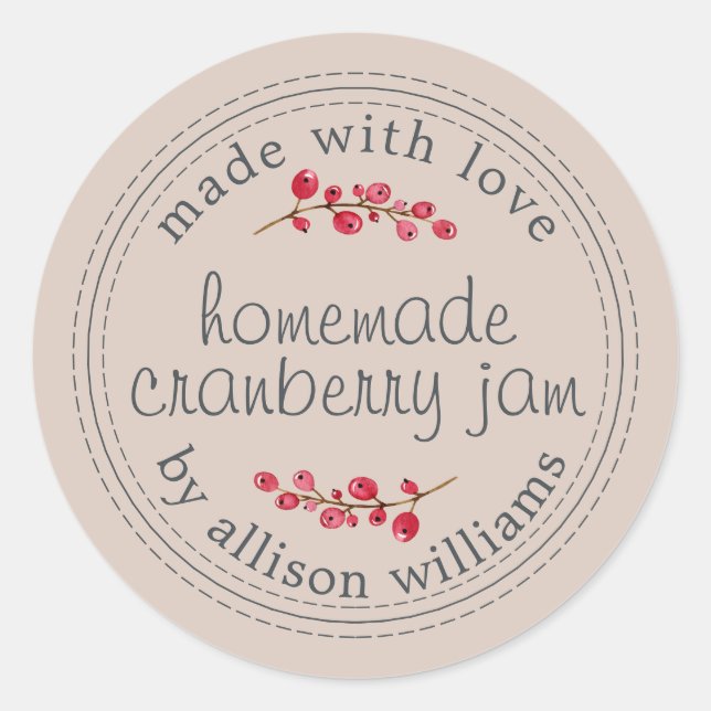 Pegatina Redonda Enlatado de Mermelada Casera de Arándanos Navideña (Anverso)