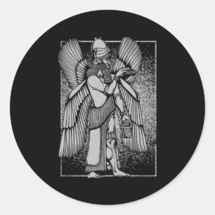 Pegatina Redonda Enlil Elil Antiguo Dios Sumeriano Anunnaki Gilgame
