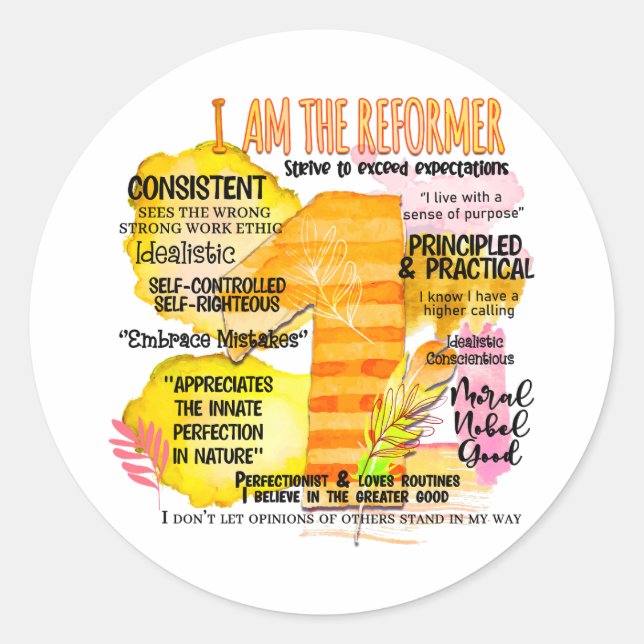 Pegatina Redonda Enneagram Tipo 1 - Soy El Reformador (Anverso)
