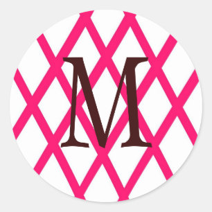 Pegatina Redonda Enrejado con monograma moderno en rosa