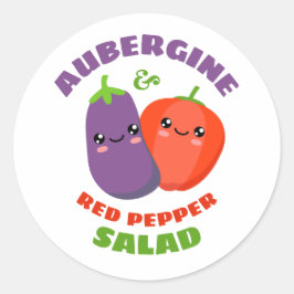 Pegatina Redonda Ensalada de berenjenas y Pepper Roja