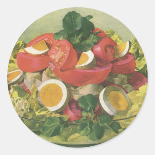 Pegatina Redonda Ensalada Mesclun Verde Mixta Orgánica Comida Vinta