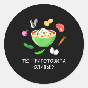 Pegatina Redonda Ensalada Olivier Amante Ruso Año Nuevo Regalo Ruso