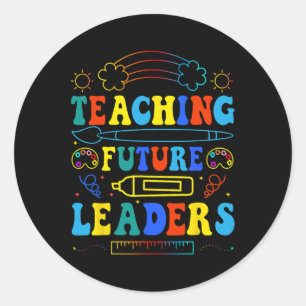 Pegatina Redonda Enseñando a futuros líderes Groovy Teacher de vuel