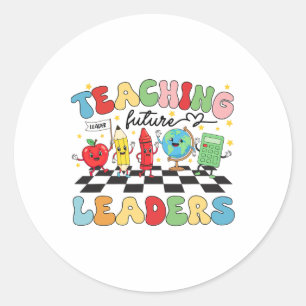 Pegatina Redonda Enseñando a futuros líderes Groovy Teacher de vuel
