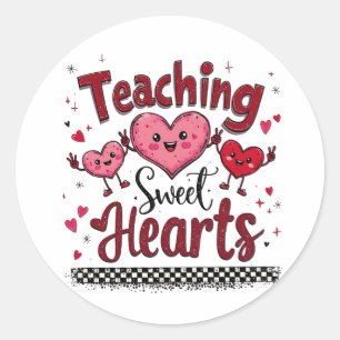 Pegatina Redonda Enseñando corazones dulces es gracioso el profesor