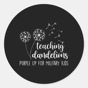 Pegatina Redonda Enseñando Dandelion Purple Up para niños militares