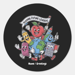 Pegatina Redonda Enseñando retro a futuros líderes a volver a la es