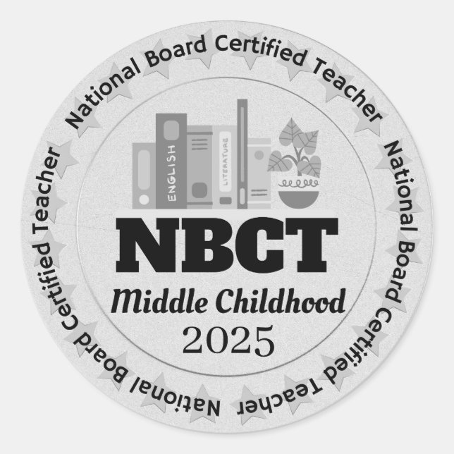 Pegatina Redonda Enseñanza certificada NBCT para niños de edad medi (Anverso)