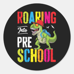 Pegatina Redonda Enseñanza de dinosaurio preescolar pre-K Ck T