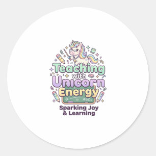 Pegatina Redonda Enseñanza de Unicornio con Tipografía Negrita Ener