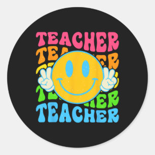 Pegatina Redonda Enseñanza primaria: sonrisa feliz de profesor