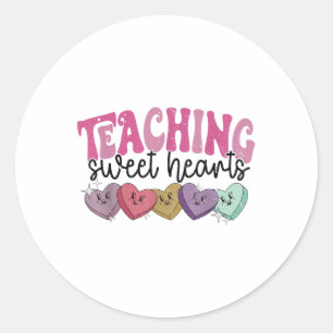 Pegatina Redonda Enseñanza retro novios Candy Heart Teacher Val