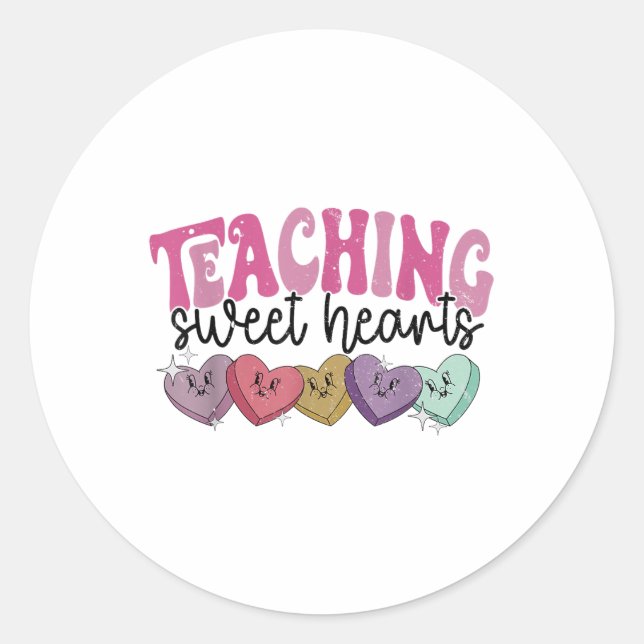 Pegatina Redonda Enseñanza retro novios Candy Heart Teacher Val (Anverso)