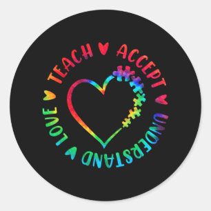 Pegatina Redonda Enseñar aceptar entender amor Autismo Maestra Días