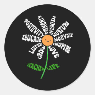Pegatina Redonda Enseñar amor inspira a los profesores flores Inspi