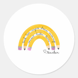 Pegatina Redonda Enseñar Amor Inspirar Lápiz Arcoiris Maestro Ck A 