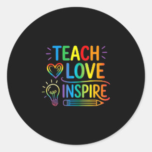 Pegatina Redonda Enseñar amor inspirar retro profesor vuelta al col