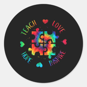 Pegatina Redonda Enseñar Esperanza Amor Inspira Autismo Sensibiliza