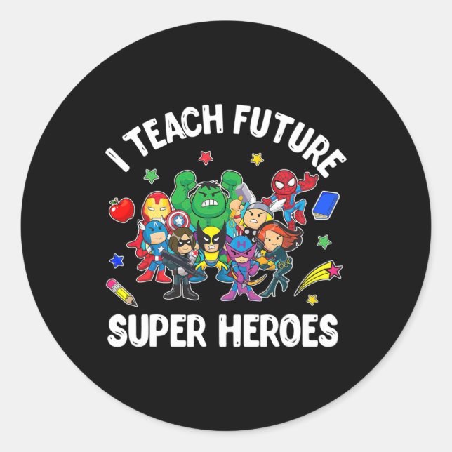 Pegatina Redonda Enseño a los futuros superhéroes Tee Gift (Anverso)
