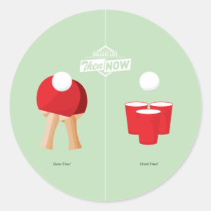 Pegatina Redonda Entonces Y Ahora: Ping Pong