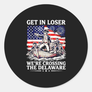 Pegatina Redonda Entra cruzando el delaware 4 de julio patriota