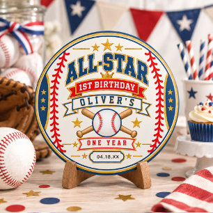 Pegatina Redonda Entrada de béisbol All-Star para el primer cumplea
