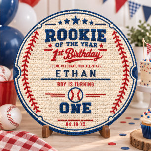 Pegatina Redonda Entrada de béisbol de ganchillo Cumpleaños 1er beb