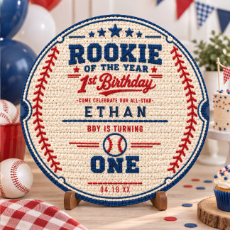 Pegatina Redonda Entrada de béisbol de ganchillo Cumpleaños 1er beb