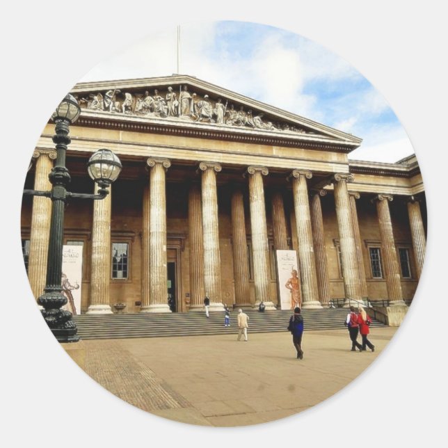 Pegatina Redonda Entrada Frente Al Museo Británico En Londres Eng (Anverso)