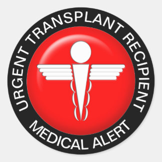 Pegatina Redonda Entradas de alerta médica - Destinatario de traspl