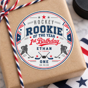 Pegatina Redonda Entrante del Año Entrada de Hockey Cumpleaños 1