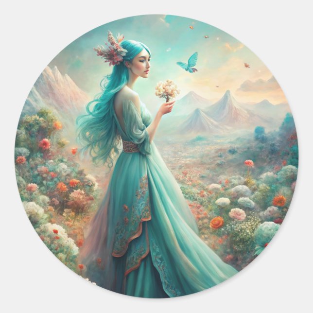 Pegatina Redonda Entre las flores (Anverso)