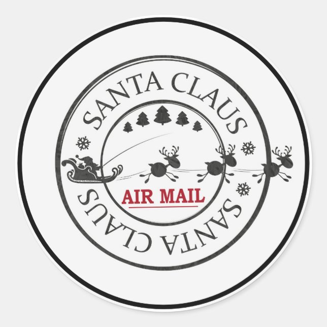 Pegatina Redonda Entrega de correo aéreo de Santa Claus (Anverso)
