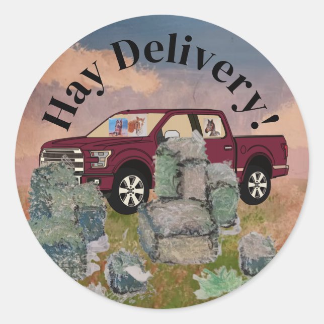 Pegatina Redonda entrega de heno (Anverso)