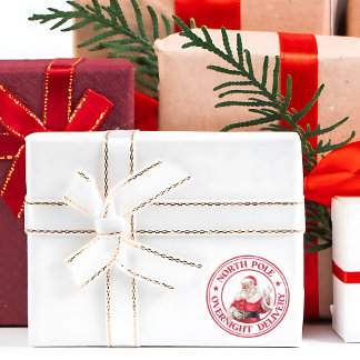 Pegatina Redonda Entrega del Polo Norte de Santa