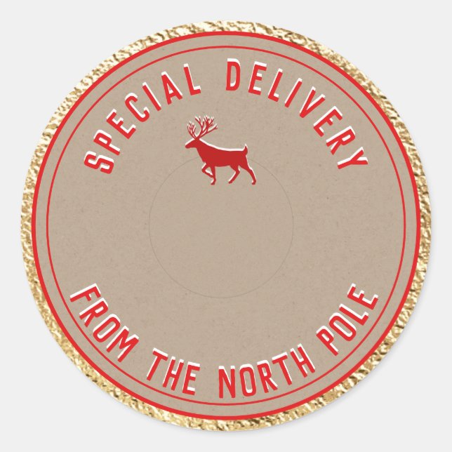 Pegatina Redonda Entrega Especial De Kraft Del Oro Del Polo Norte (Anverso)