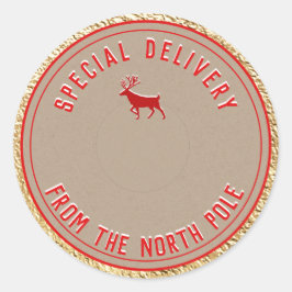 Pegatina Redonda Entrega Especial De Kraft Del Oro Del Polo Norte