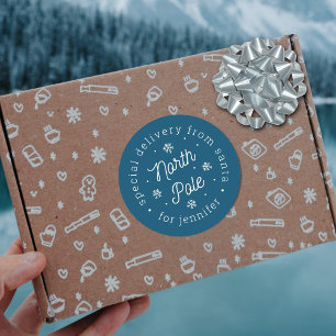 Pegatina Redonda Entrega especial de Navidades del Polo Norte de Sa