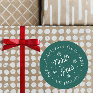 Pegatina Redonda Entrega especial de Navidades del Polo Norte de Sa