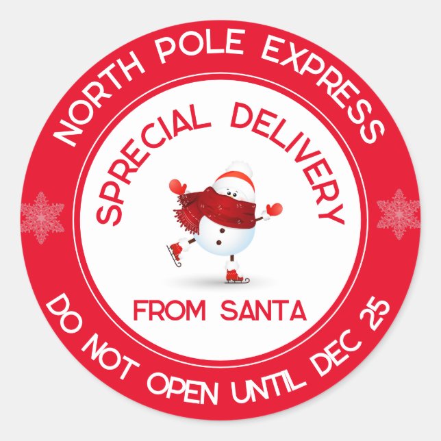 Pegatina Redonda Entrega especial de North Pole Express (Anverso)
