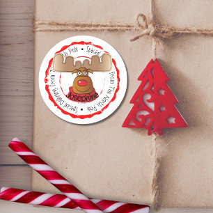 Pegatina Redonda Entrega especial de Reindee North Pole Rudolph