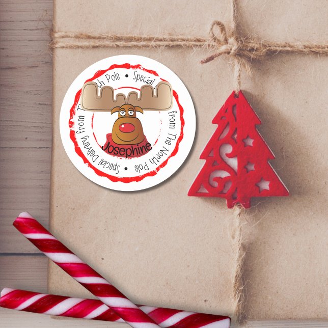 Pegatina Redonda Entrega especial de Reindee North Pole Rudolph (Subido por el creador)