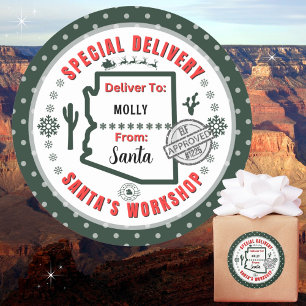 Pegatina Redonda Entrega especial de Santa a un niño en Arizona Gre