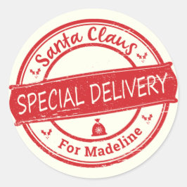Pegatina Redonda Entrega especial de Santa Claus Agregar nombre