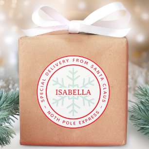 Pegatina Redonda Entrega especial de Santa Claus Polo Norte Nombre 